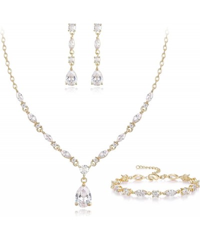 Gorgeous Cubic Zirconia Charming Water Drop Bridal Bride Necklace Earrings Set Silver-Tone Clear Gold-Tone 17.9 Inches $17.33...