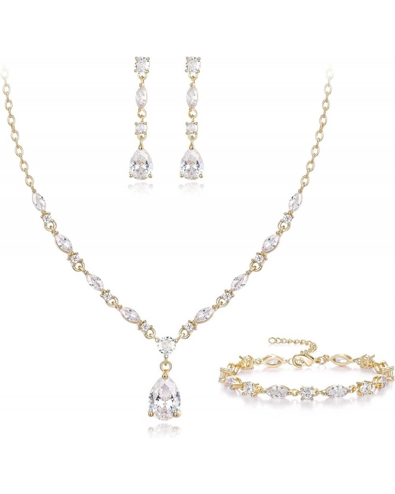 Gorgeous Cubic Zirconia Charming Water Drop Bridal Bride Necklace Earrings Set Silver-Tone Clear Gold-Tone 17.9 Inches $17.33...