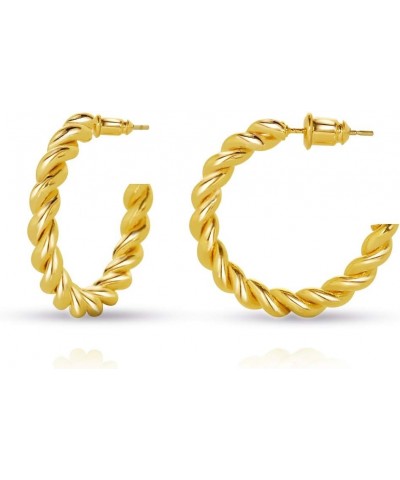 Twisited Gold Chunky Hoop Earrings For Women 14K Gold Plated High Polished Lightweight Hoops For Girls Fashion Jewelry… EH200...