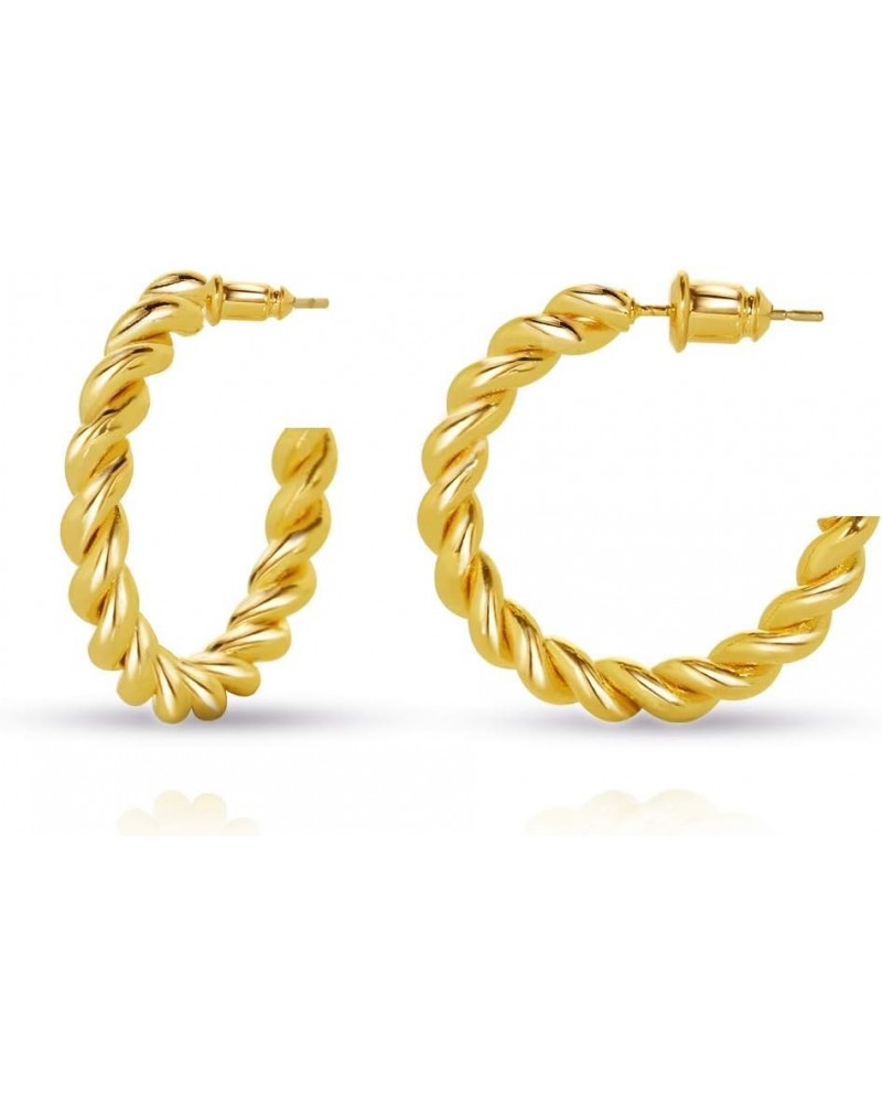 Twisited Gold Chunky Hoop Earrings For Women 14K Gold Plated High Polished Lightweight Hoops For Girls Fashion Jewelry… EH200...