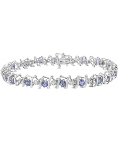 .925 Sterling Silver 4 Cttw Miracle-Set Diamond & Created Birthstone Caged Wave 7" Tennis Bracelet (H-I Color, I1-I2 Clarity)...