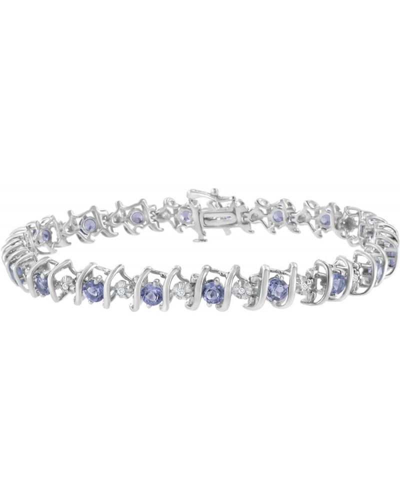 .925 Sterling Silver 4 Cttw Miracle-Set Diamond & Created Birthstone Caged Wave 7" Tennis Bracelet (H-I Color, I1-I2 Clarity)...