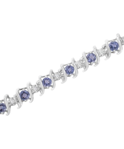 .925 Sterling Silver 4 Cttw Miracle-Set Diamond & Created Birthstone Caged Wave 7" Tennis Bracelet (H-I Color, I1-I2 Clarity)...