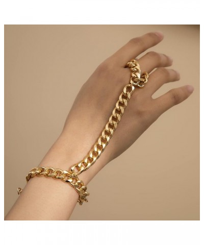 Punk Cuban Link Chain Bracelet with Finger Ring Chunky Flat Chain Wrist Chain Slave Bracelet Pop Hand Harness for Women Teens...