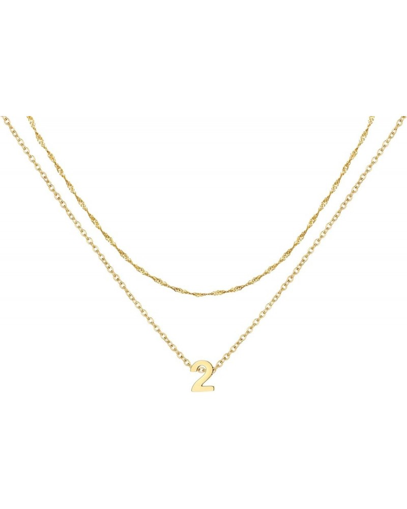 Cute Number Pendant Necklace for Women, 14K Gold Plated Dainty Layered Stainless Steel Chain Y Necklaces Sports Jewelry Birth...