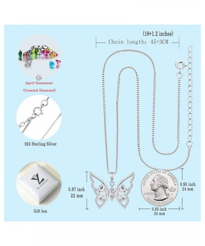 Butterfly Necklace for Women 925 Sterling Silver Birthstone Butterfly Pendant Jewelry Gifts 04-diamond-Apr $31.20 Necklaces