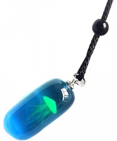 Jellyfish Glow in Dark Necklace Luminous Jellyfish Pendant Necklace Jellyfish in Dark Blue Glass Necklace Blue Ocean Sea Life...