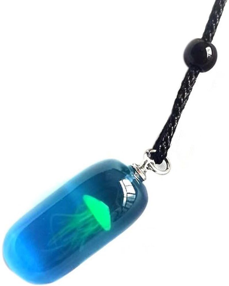 Jellyfish Glow in Dark Necklace Luminous Jellyfish Pendant Necklace Jellyfish in Dark Blue Glass Necklace Blue Ocean Sea Life...