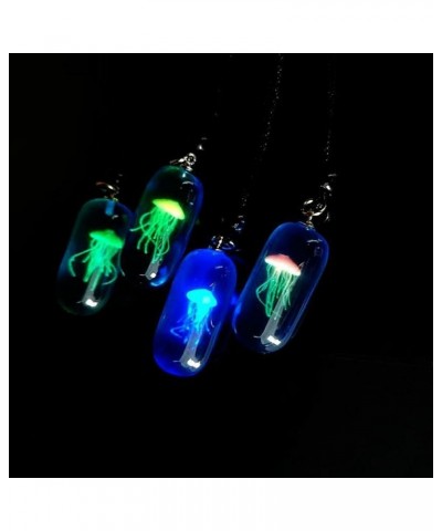 Jellyfish Glow in Dark Necklace Luminous Jellyfish Pendant Necklace Jellyfish in Dark Blue Glass Necklace Blue Ocean Sea Life...