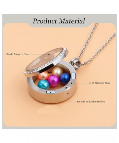 2PCS 30MM Floating Charm Memory Glass Locket Necklace, 316L Stainless Steel Necklace that Holds 6-8 Pearls or Pictures Photos...