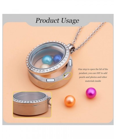 2PCS 30MM Floating Charm Memory Glass Locket Necklace, 316L Stainless Steel Necklace that Holds 6-8 Pearls or Pictures Photos...