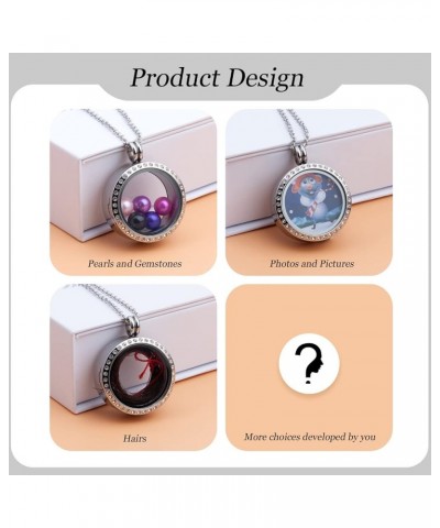 2PCS 30MM Floating Charm Memory Glass Locket Necklace, 316L Stainless Steel Necklace that Holds 6-8 Pearls or Pictures Photos...