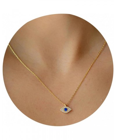 Gold Evil Eye Necklace,14K Gold Plated Dainty Solitaire Minimalist Diamond Evil Eye Simple Necklace For Women Girls Gold Jewe...