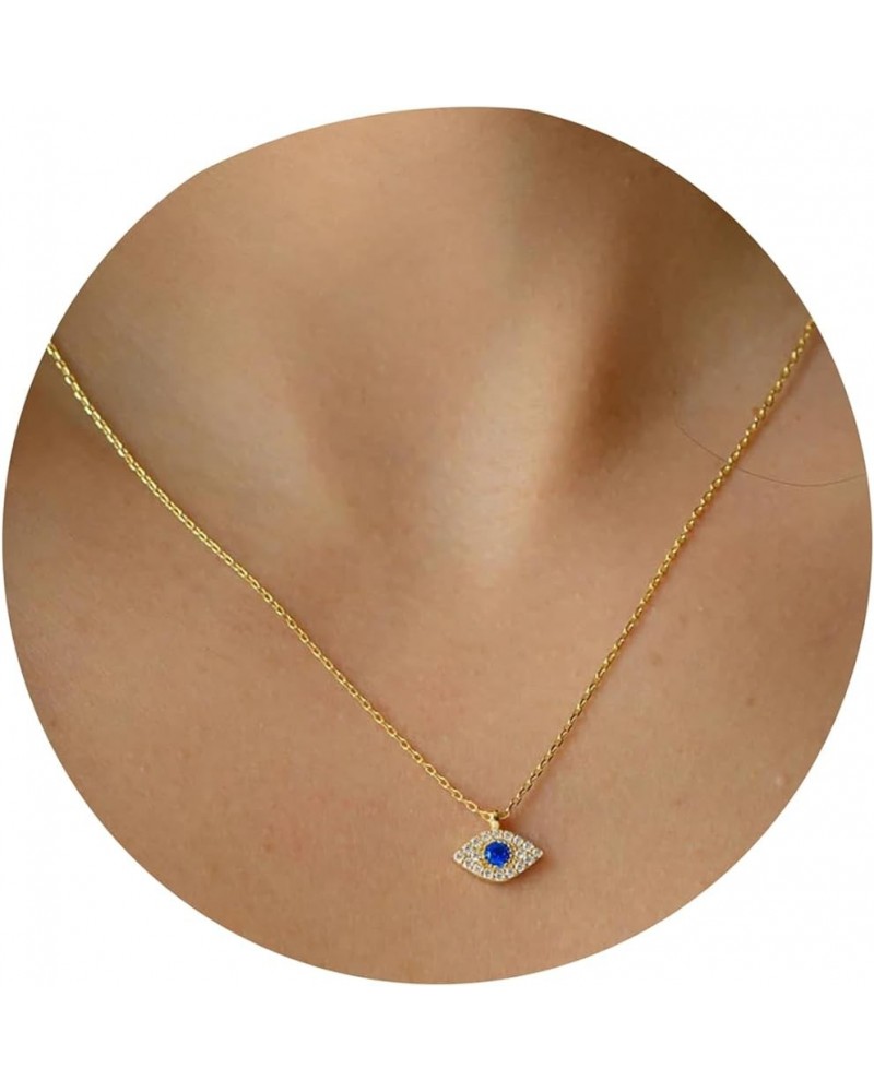 Gold Evil Eye Necklace,14K Gold Plated Dainty Solitaire Minimalist Diamond Evil Eye Simple Necklace For Women Girls Gold Jewe...