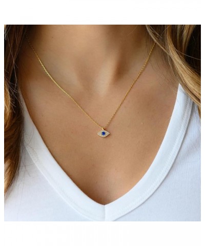 Gold Evil Eye Necklace,14K Gold Plated Dainty Solitaire Minimalist Diamond Evil Eye Simple Necklace For Women Girls Gold Jewe...