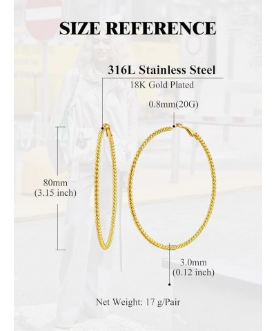 Fashion Twisted Hoop Earrings for Women 40/60/80/100mm Stainless Steel/18K Gold/Black Plated Hypoallergenic Earrings(Gift Wra...