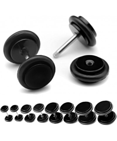 8pcs Acrylic Barbell Stud Earring with O-ring Fake Illusion Plug Gauge Kit 6G-00G Look Black $7.97 Earrings