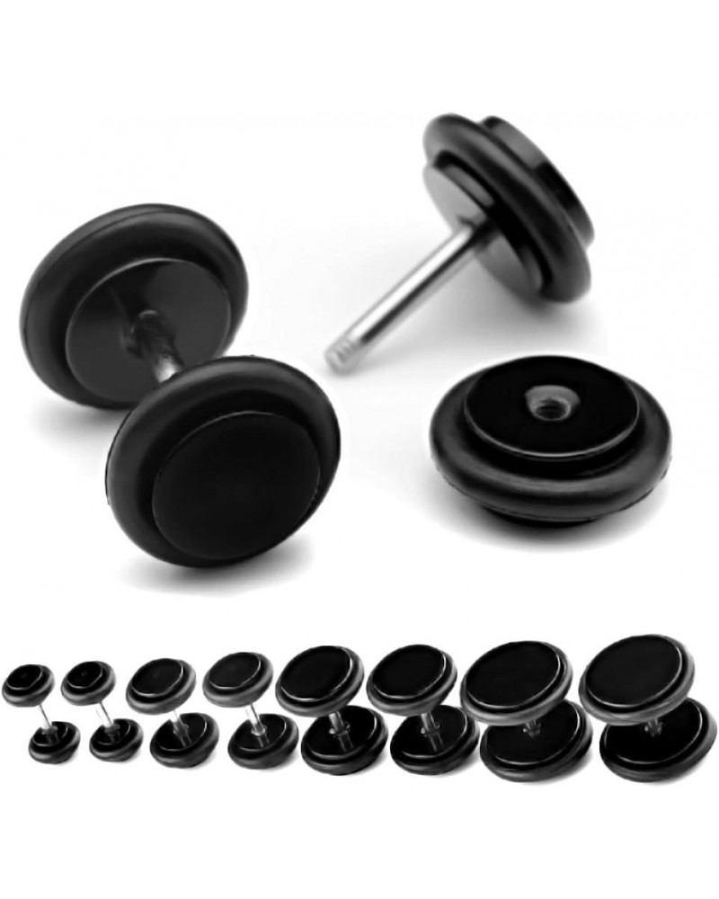 8pcs Acrylic Barbell Stud Earring with O-ring Fake Illusion Plug Gauge Kit 6G-00G Look Black $7.97 Earrings