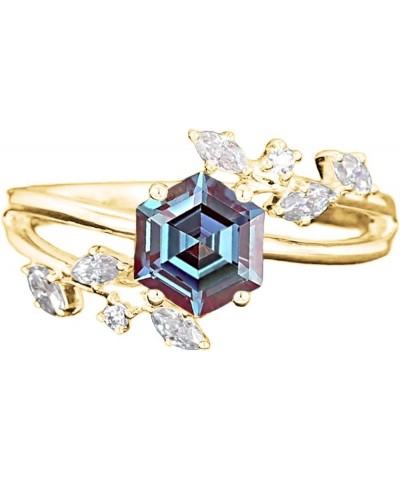 Hexagon Cut Alexandrite Rings for Women 10K 14K 18K Gold Color-Change Alexandrite Engagement Promise Anniversary Ring Destiny...