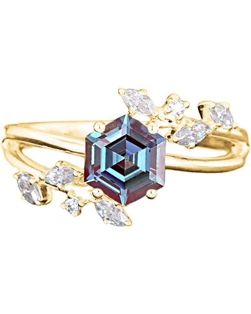 Hexagon Cut Alexandrite Rings for Women 10K 14K 18K Gold Color-Change Alexandrite Engagement Promise Anniversary Ring Destiny...