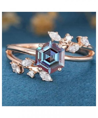 Hexagon Cut Alexandrite Rings for Women 10K 14K 18K Gold Color-Change Alexandrite Engagement Promise Anniversary Ring Destiny...