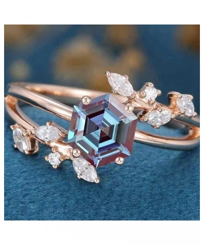 Hexagon Cut Alexandrite Rings for Women 10K 14K 18K Gold Color-Change Alexandrite Engagement Promise Anniversary Ring Destiny...