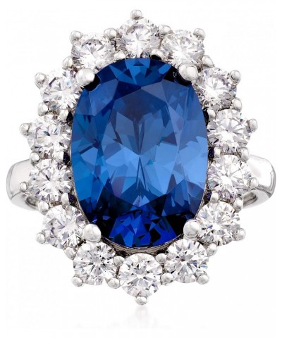 5.30 Carat Simulated Sapphire and 1.80 ct. t.w. CZ Ring in Sterling Silver. Size 6 $51.84 Rings