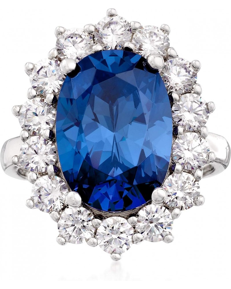 5.30 Carat Simulated Sapphire and 1.80 ct. t.w. CZ Ring in Sterling Silver. Size 6 $51.84 Rings