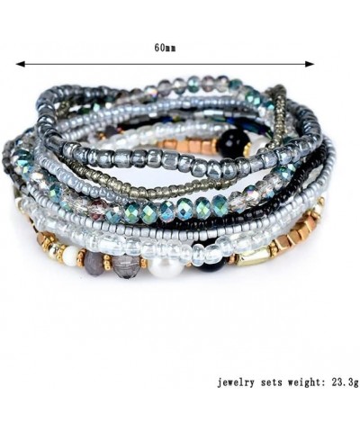 Boho Multilayer Crystal Beaded Stackable Stretch Bracelets Strand Elestic Simulated Pearl Bohemian for Women Girls Boho Handm...