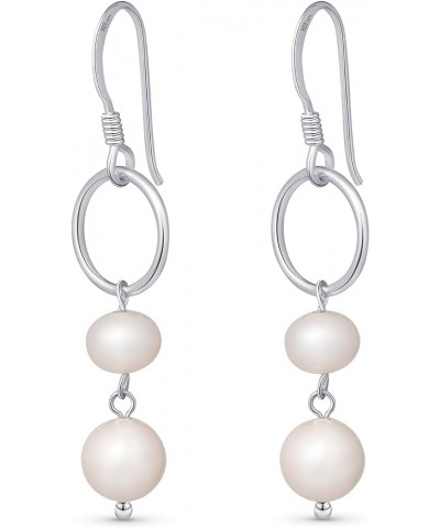 Women 925 Sterling Silver Freshwater Pearl Earrings 2 Pearls Drop Earrings - Silver $11.61 Earrings