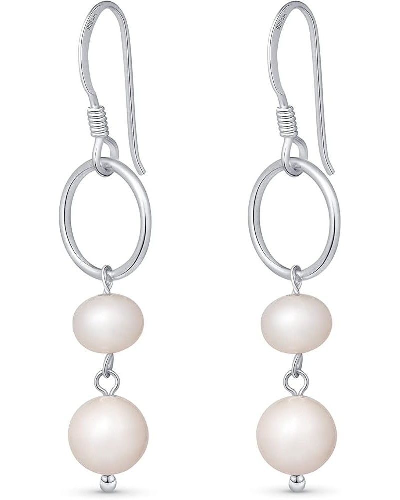 Women 925 Sterling Silver Freshwater Pearl Earrings 2 Pearls Drop Earrings - Silver $11.61 Earrings