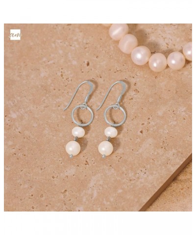 Women 925 Sterling Silver Freshwater Pearl Earrings 2 Pearls Drop Earrings - Silver $11.61 Earrings