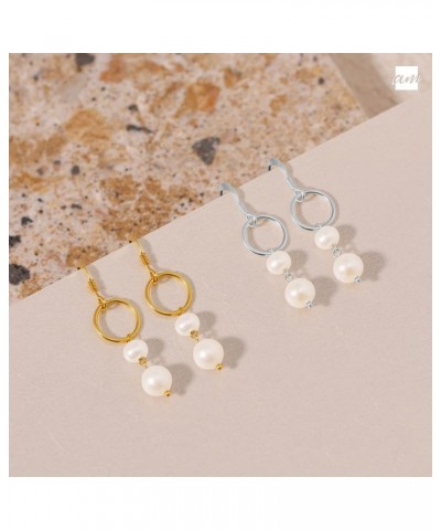 Women 925 Sterling Silver Freshwater Pearl Earrings 2 Pearls Drop Earrings - Silver $11.61 Earrings