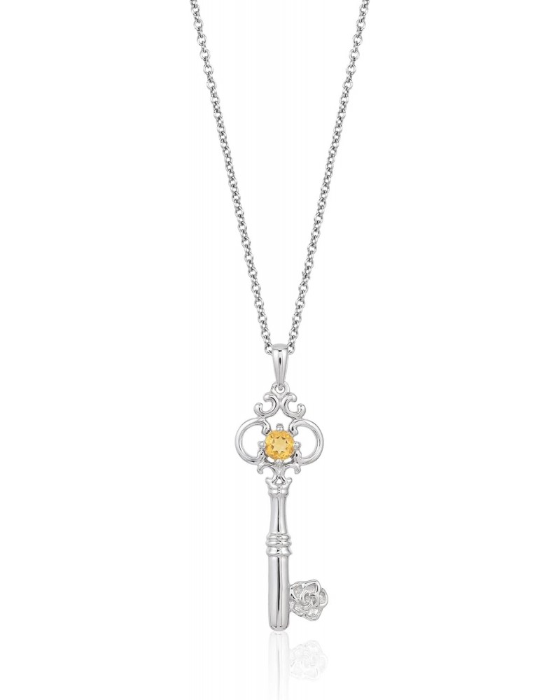 Enchanted Disney Fine Jewelry Sterling Silver Citrine Belle Key Pendant Necklace $63.80 Necklaces