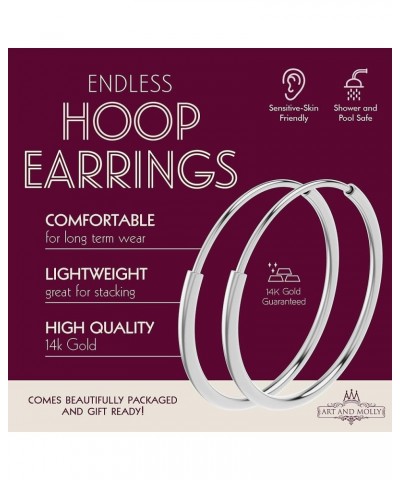 14k White Gold Endless Hoop Earrings Round Flexible Thin Small little Continuous Real Pure Gold Hoops 14mm (0.55 inch) $18.54...