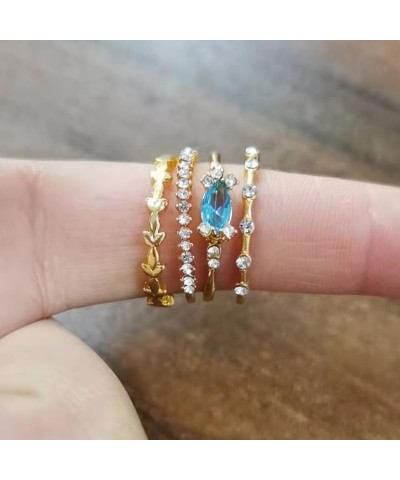 4 Pcs Gold Rings for Women Cubic Zirconis Rings Engagement Rings for Wedding Stackable Blue Rhinestone Rings Boho Leaf Knuckl...