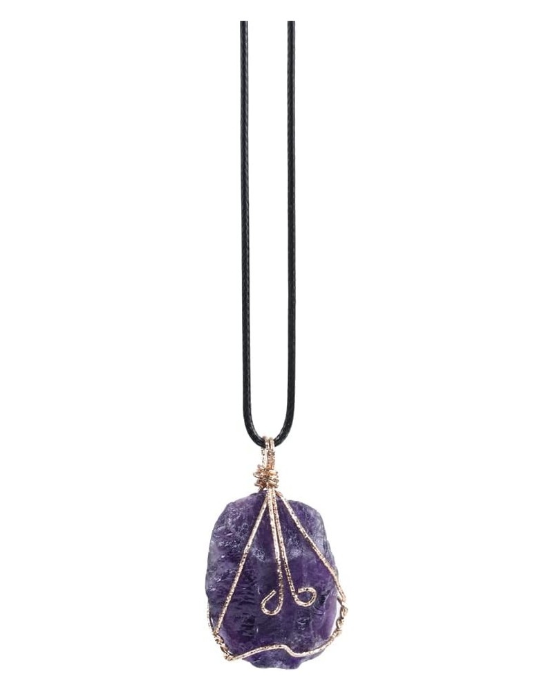 Natural Raw Stone Healing Crystal Necklace Wire Wrapped Pendant for Womens Ladies Amethyst $8.54 Necklaces