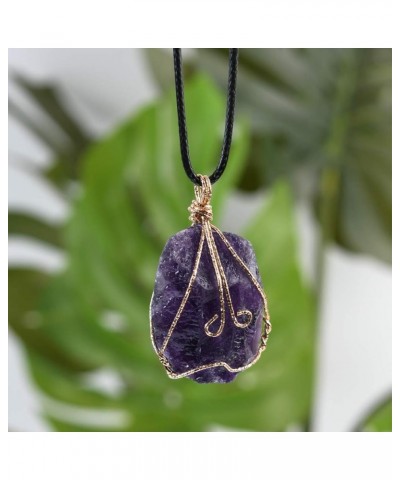 Natural Raw Stone Healing Crystal Necklace Wire Wrapped Pendant for Womens Ladies Amethyst $8.54 Necklaces