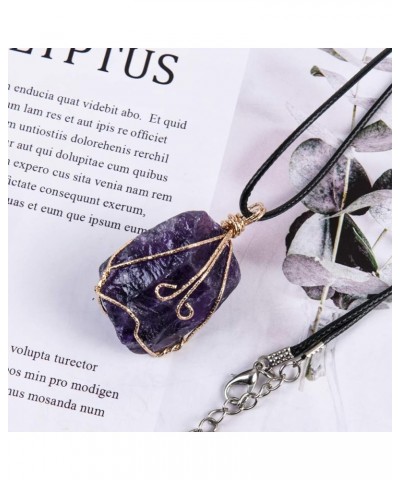 Natural Raw Stone Healing Crystal Necklace Wire Wrapped Pendant for Womens Ladies Amethyst $8.54 Necklaces