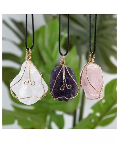 Natural Raw Stone Healing Crystal Necklace Wire Wrapped Pendant for Womens Ladies Amethyst $8.54 Necklaces