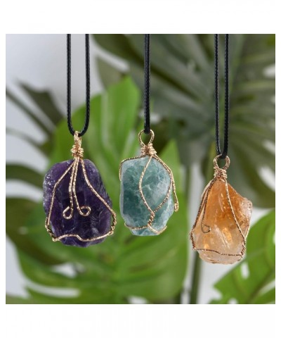 Natural Raw Stone Healing Crystal Necklace Wire Wrapped Pendant for Womens Ladies Amethyst $8.54 Necklaces