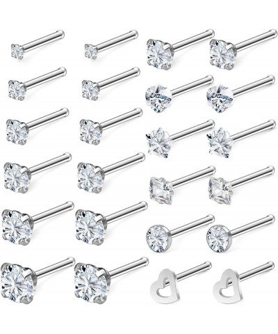 18G Nose Rings Studs with Cubic Zircona Sparkly 316L Surgical Steel Straight Screw L Shaped Hypoallergenic Nose Studs Piercin...