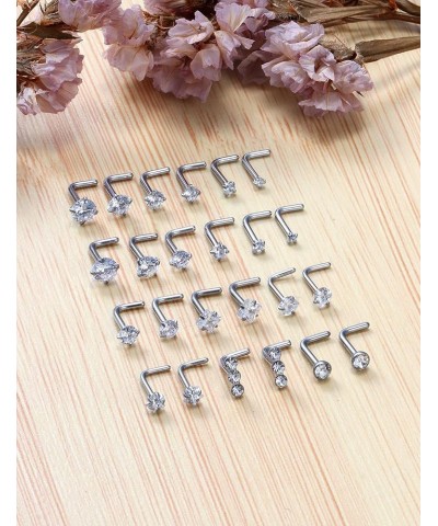 18G Nose Rings Studs with Cubic Zircona Sparkly 316L Surgical Steel Straight Screw L Shaped Hypoallergenic Nose Studs Piercin...