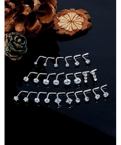 18G Nose Rings Studs with Cubic Zircona Sparkly 316L Surgical Steel Straight Screw L Shaped Hypoallergenic Nose Studs Piercin...