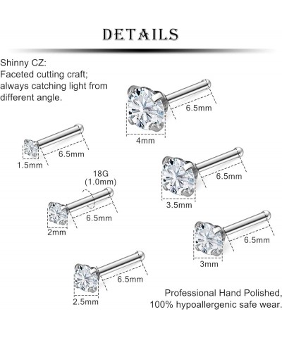 18G Nose Rings Studs with Cubic Zircona Sparkly 316L Surgical Steel Straight Screw L Shaped Hypoallergenic Nose Studs Piercin...