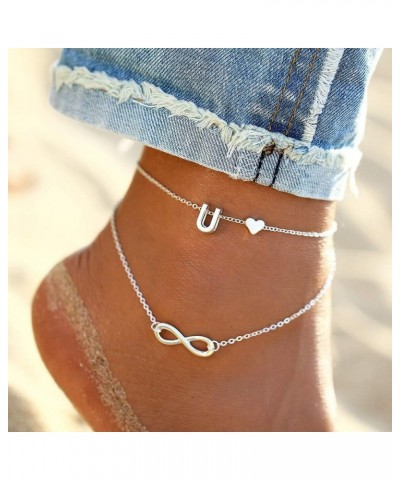 Infinity Heart Letter Anklets For Women Silver Chain Ankle Initial Bracelet Jewelry Gift Ladies Bracelets o $6.04 Anklets