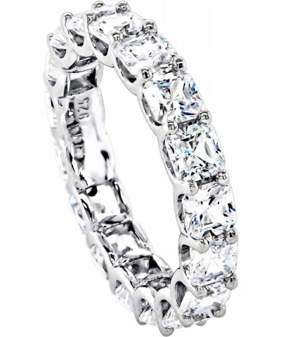 Asscher Cut CZ Ladies Eternity Band .925 Sterling Silver Polished & Rhodium Plated 3.75mm $30.09 Rings