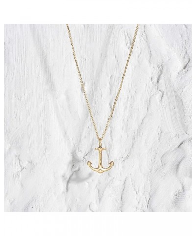 Gold Dainty Opal Necklace 18K Gold Plated Anchor Pendant Necklace Minimalist Handmade Bar Chain Necklace Gift for Her Anchor ...