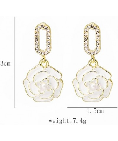 Camellia Flower Pearl Earrings for Women Girls Fashion Flower Drop Earrings Hypoallergenic Pearl Earrings Cute and Exquisite ...