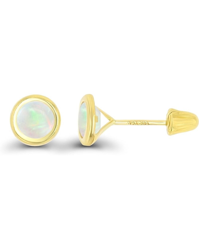 Solid 14K Gold Hypoallergenic 5mm Round Solitaire Birthstone Bezel Screw Back Stud Earrings Opal Genuine Yellow Gold $41.24 E...